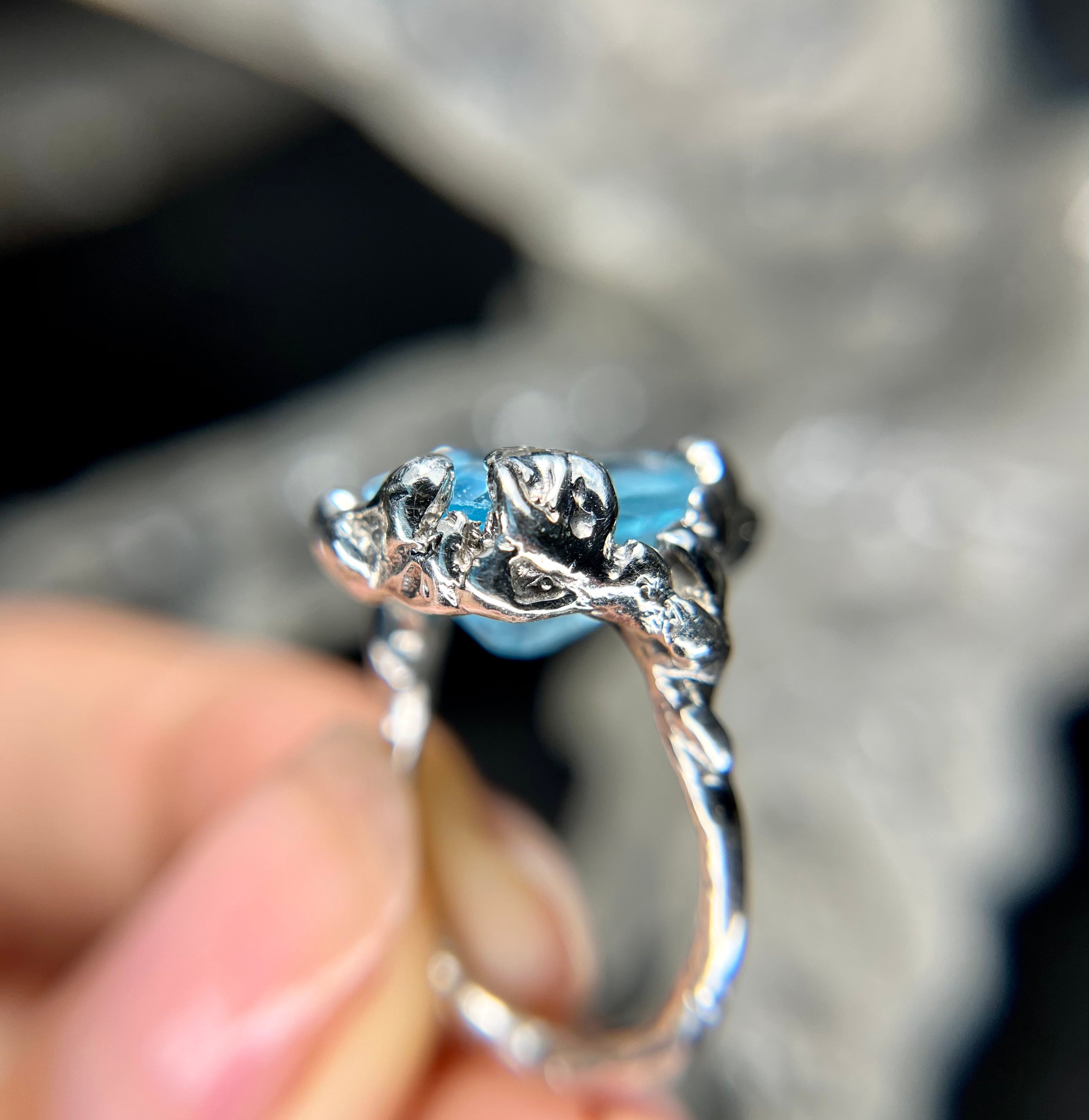 Swiss Blue TOPAZ white gold over silver ring