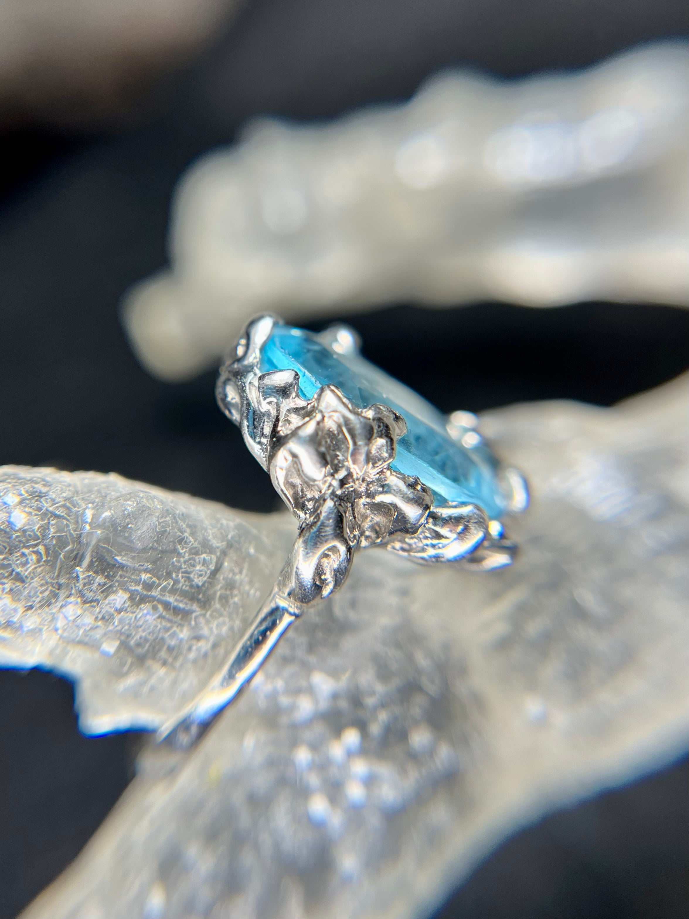 Swiss Blue TOPAZ white gold over silver ring