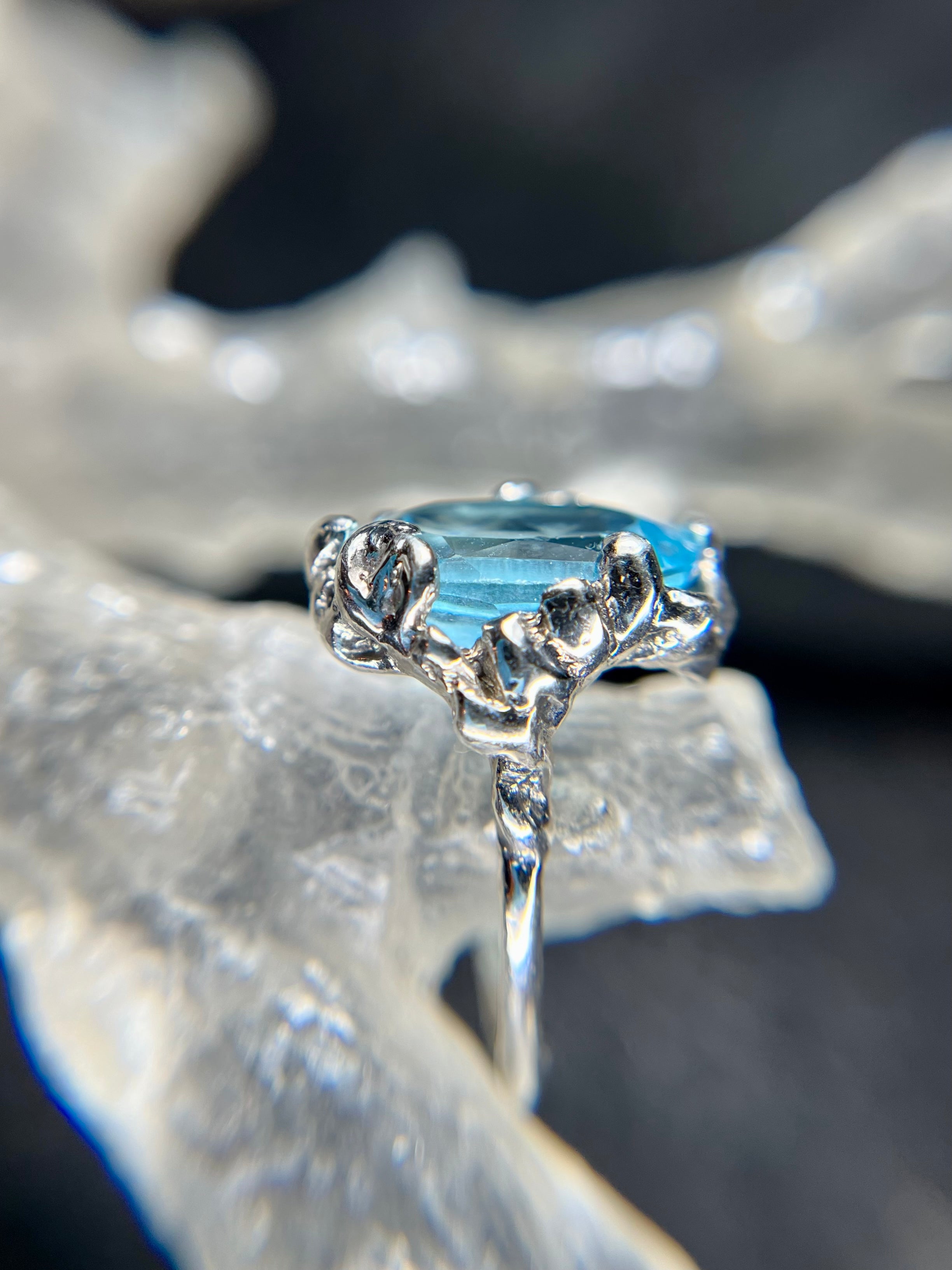 Swiss Blue TOPAZ white gold over silver ring