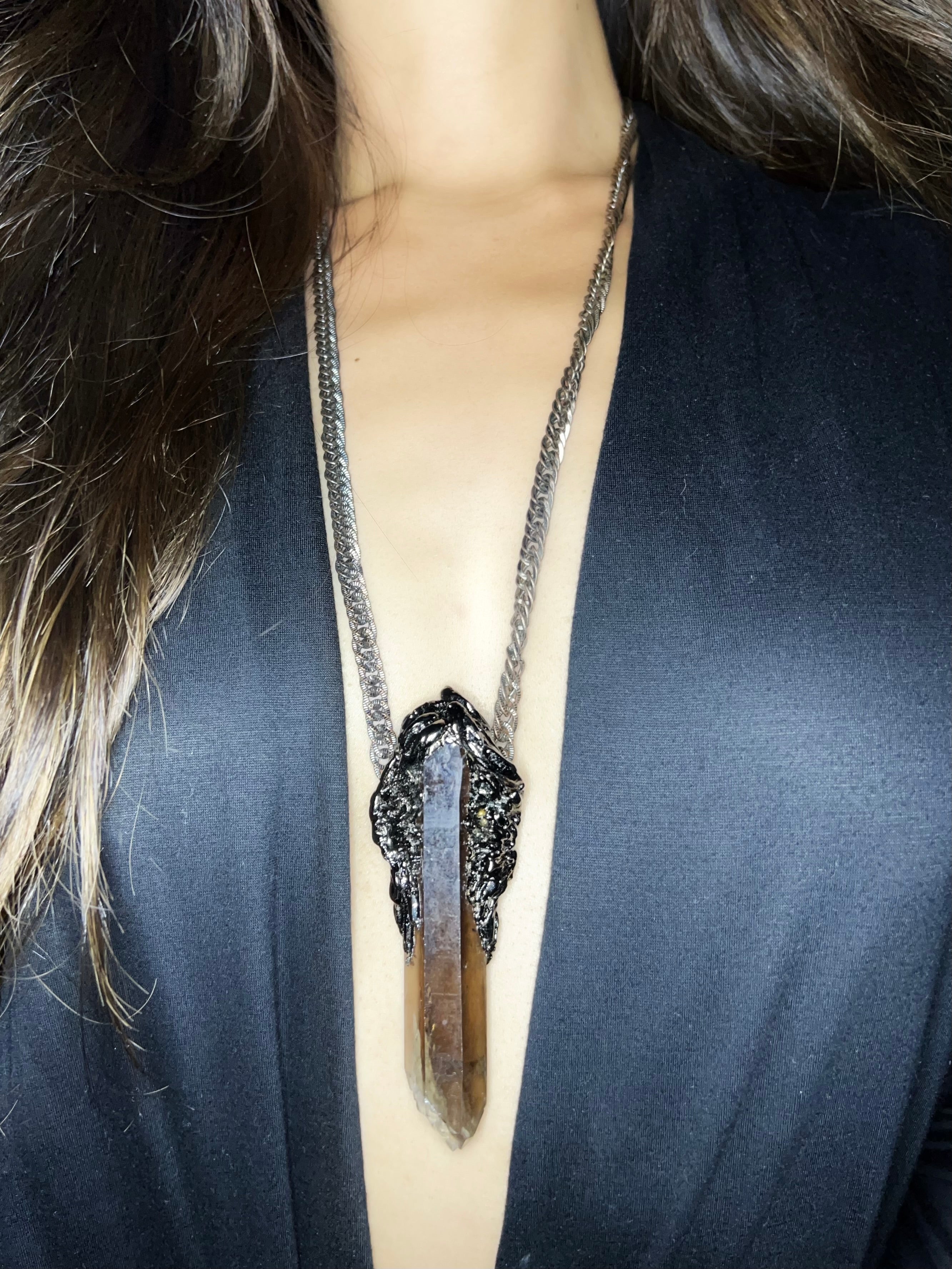 SMOKY LEMURIAN Wing necklace