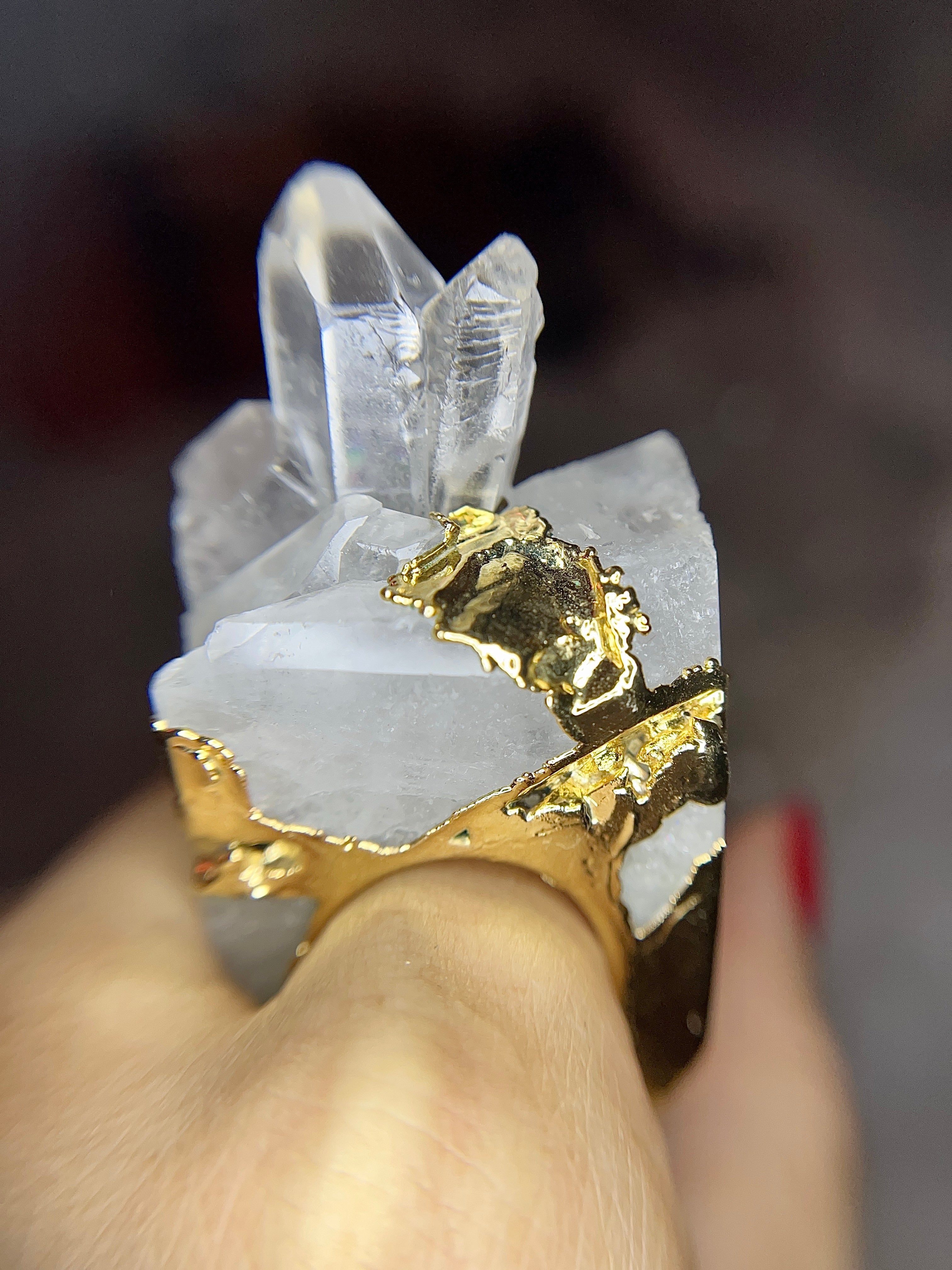 Statement solid carved QUARTZ ring