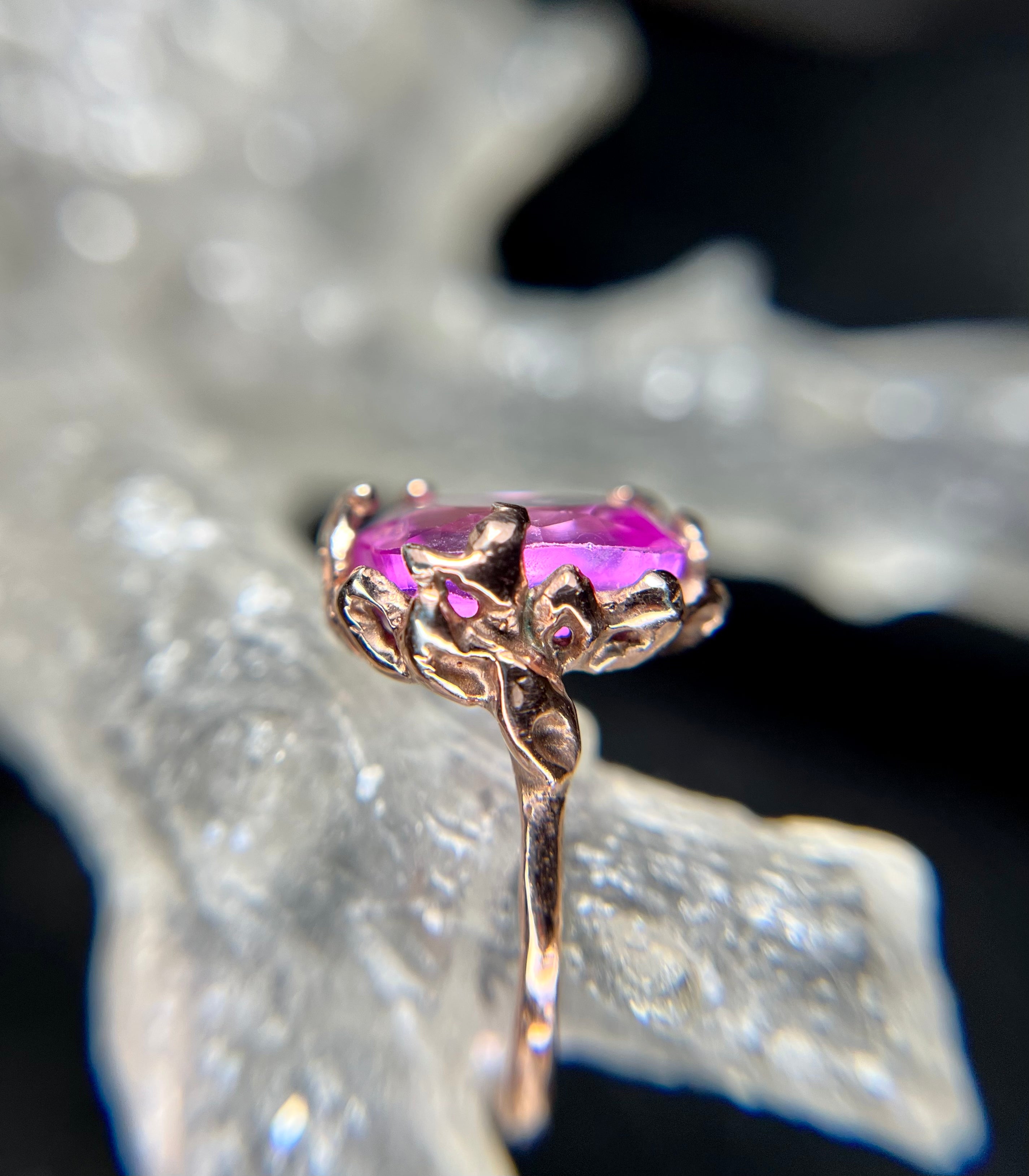 Fuchsia pink MORGANITE 18kt rose gold over silver ring