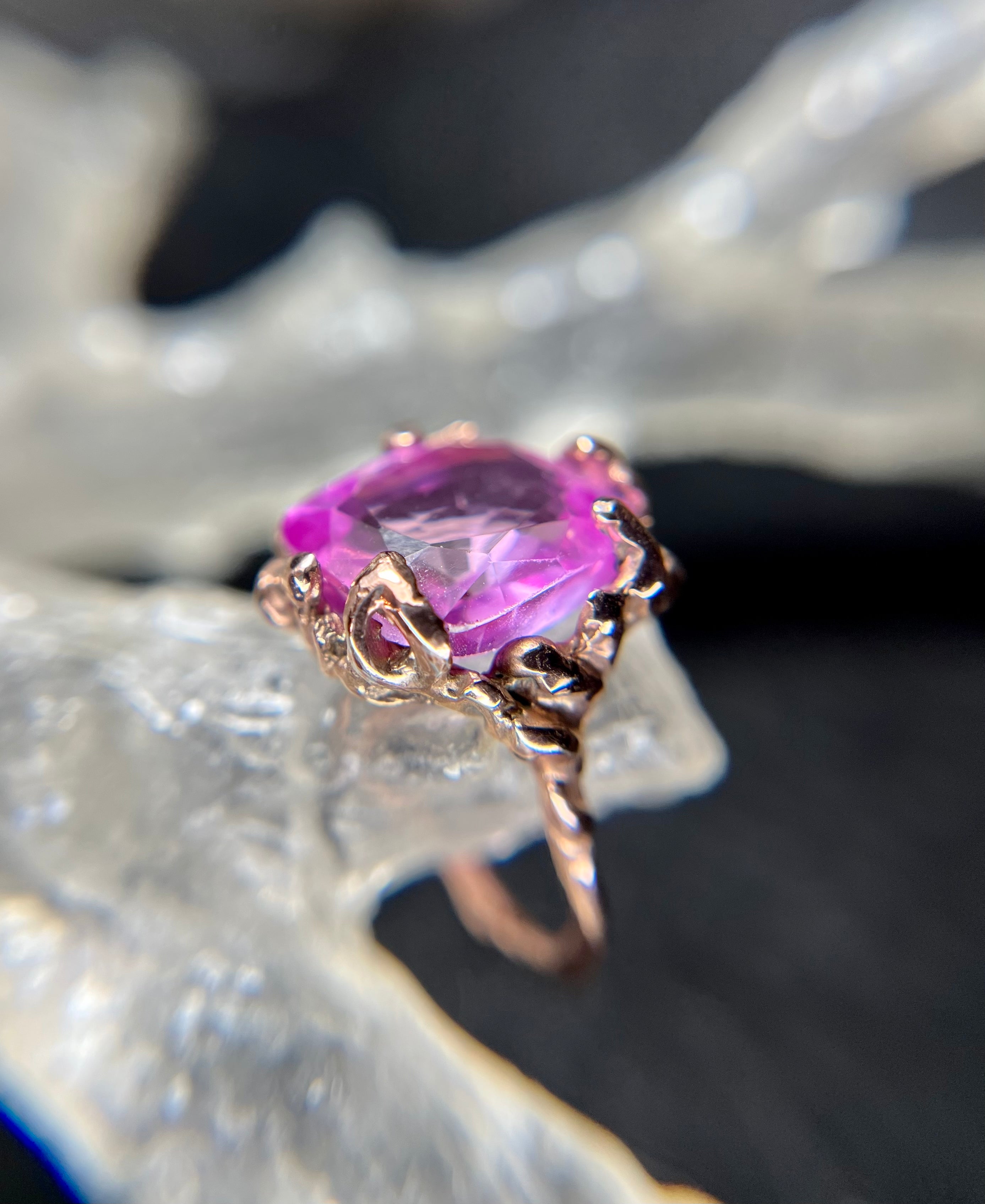 Fuchsia pink MORGANITE 18kt rose gold over silver ring