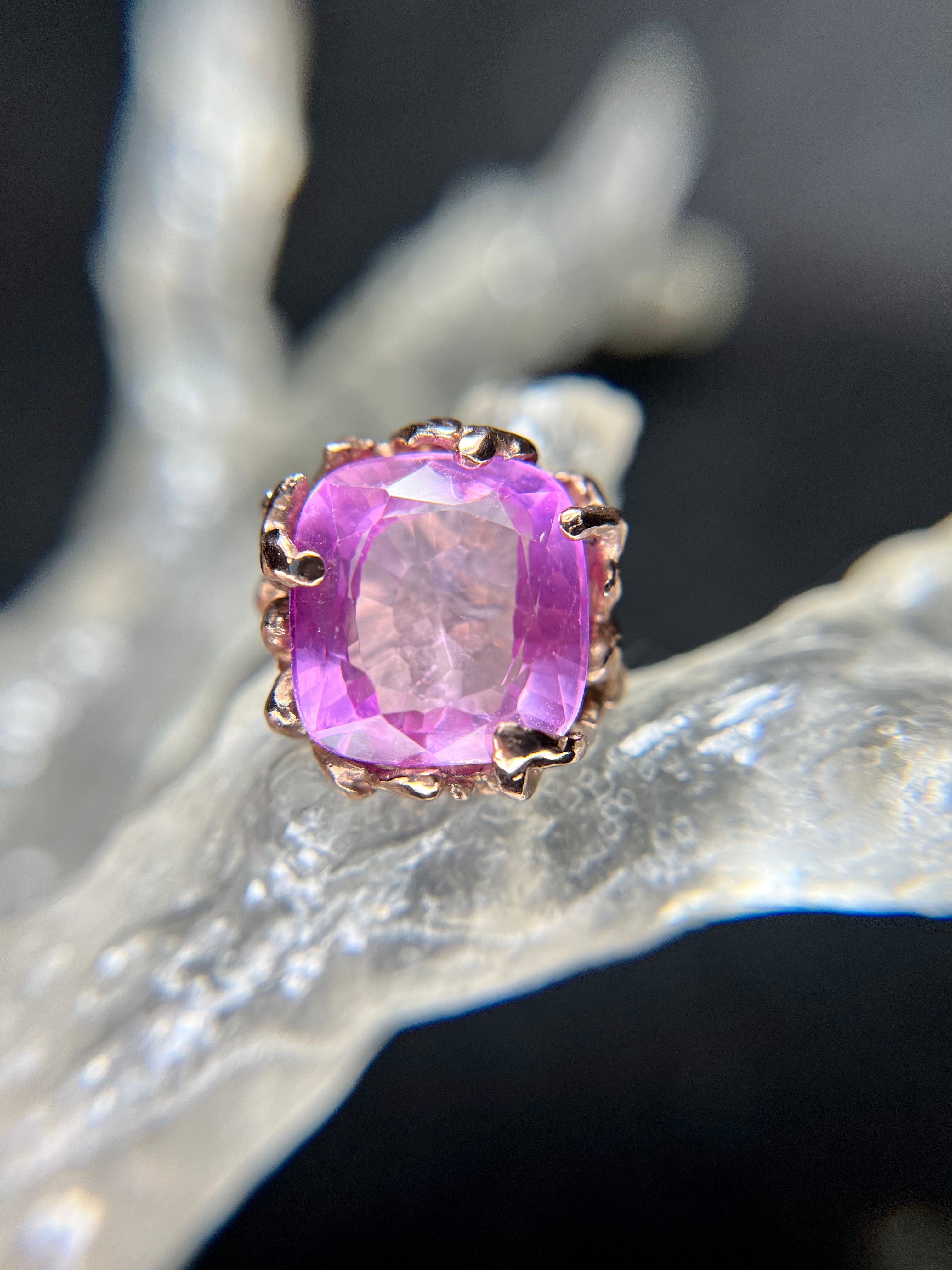 Fuchsia pink MORGANITE 18kt rose gold over silver ring