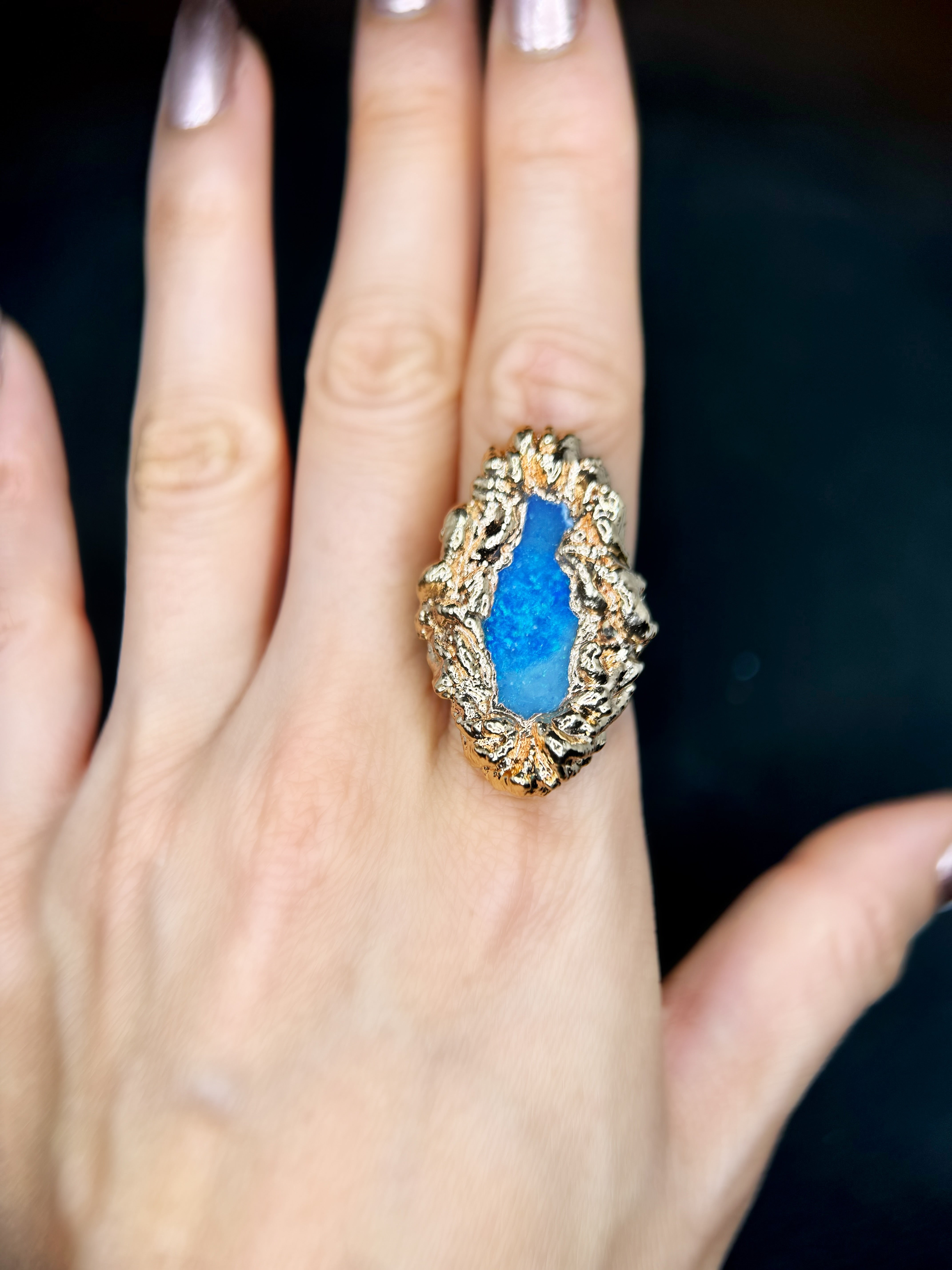 Celestial ocean OPAL ring sz8