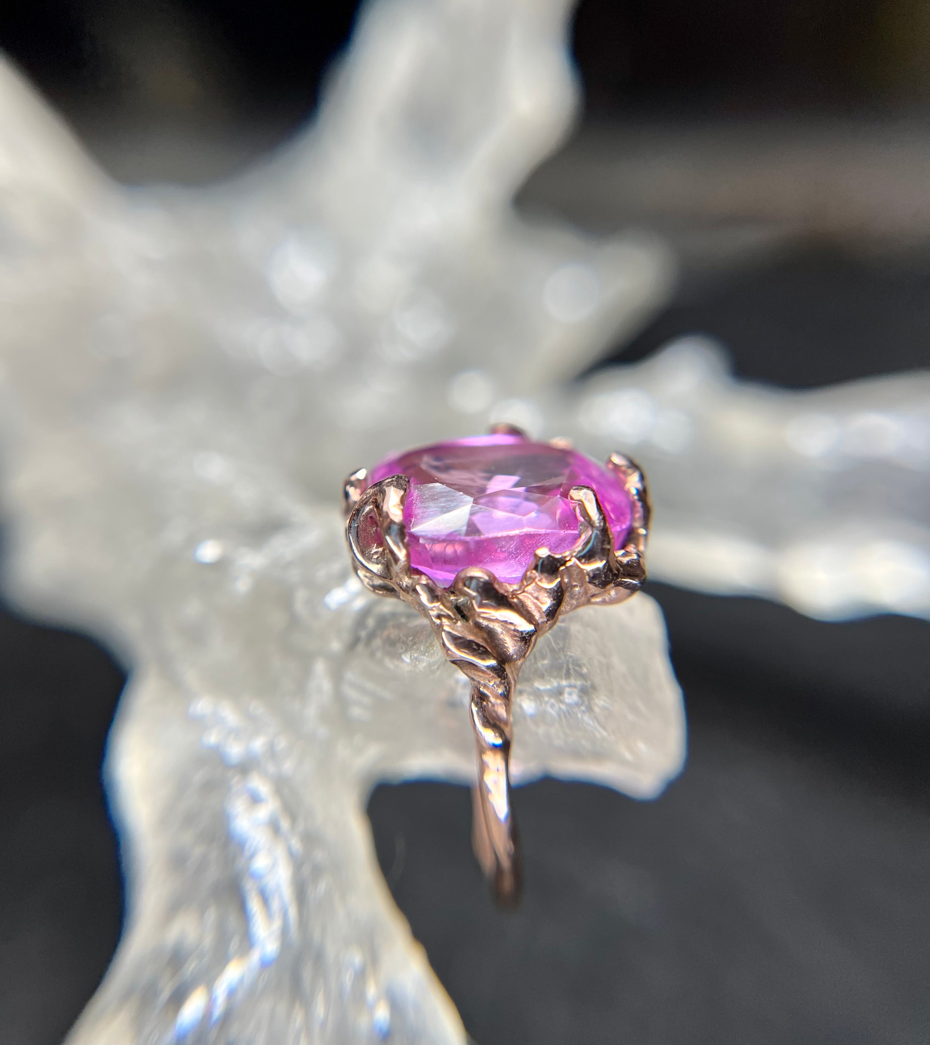 Fuchsia pink MORGANITE 18kt rose gold over silver ring