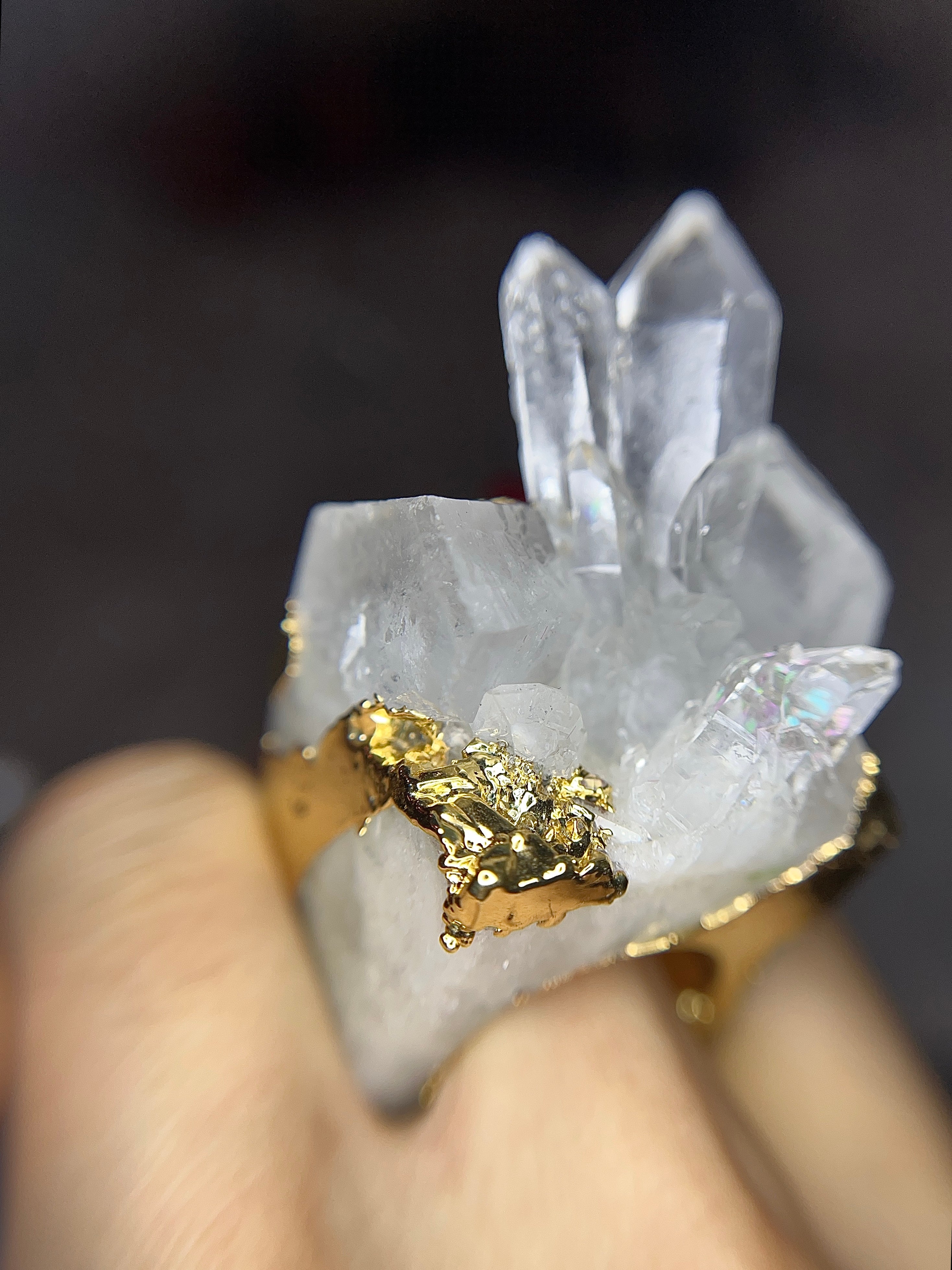 Statement solid carved QUARTZ ring