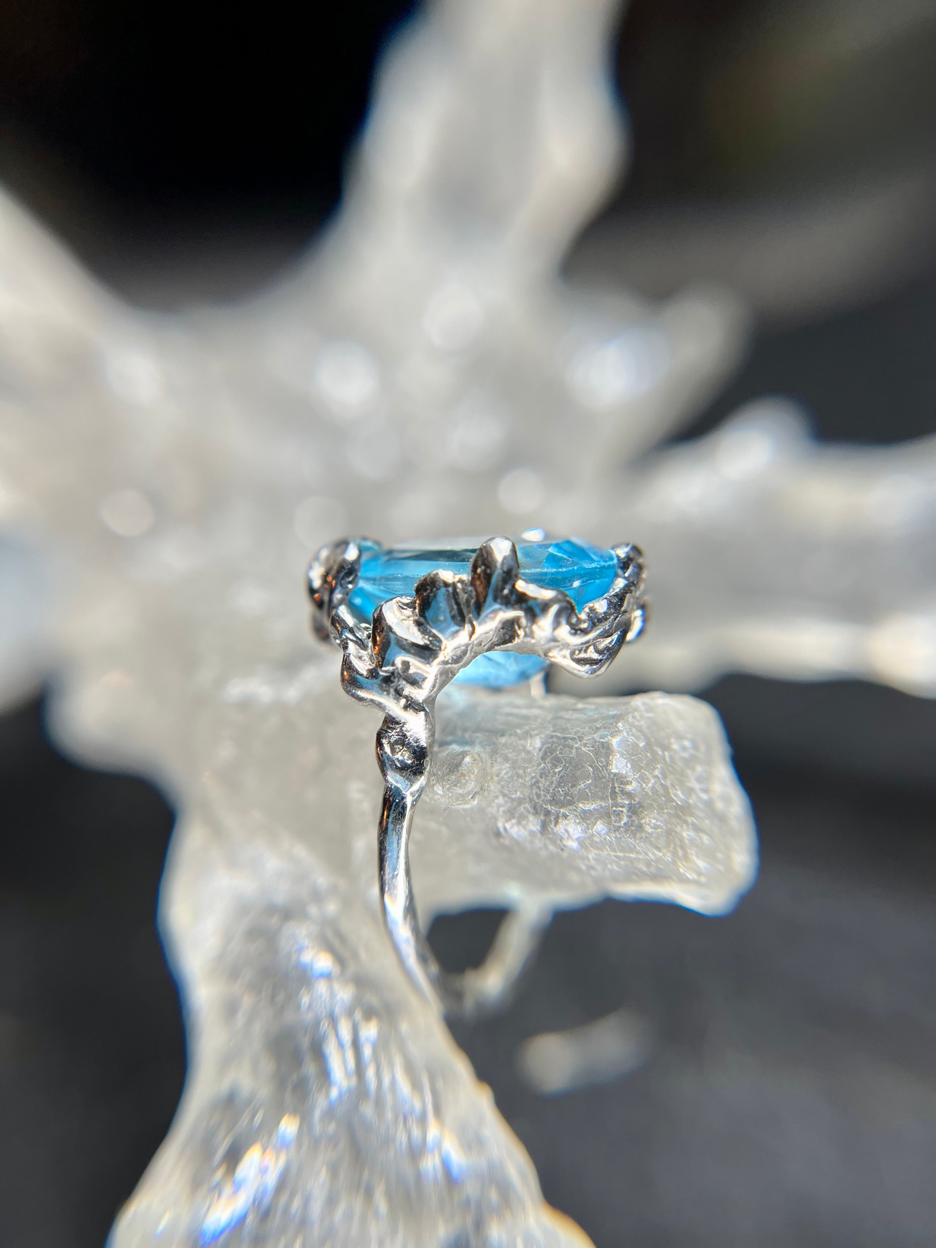 Swiss Blue TOPAZ white gold over silver ring