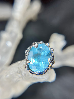 Swiss Blue TOPAZ white gold over silver ring