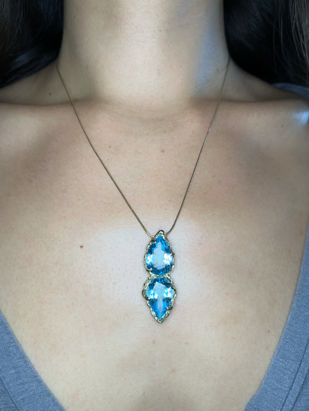 Twin Flame Swiss Blue Topaz necklace 10kt