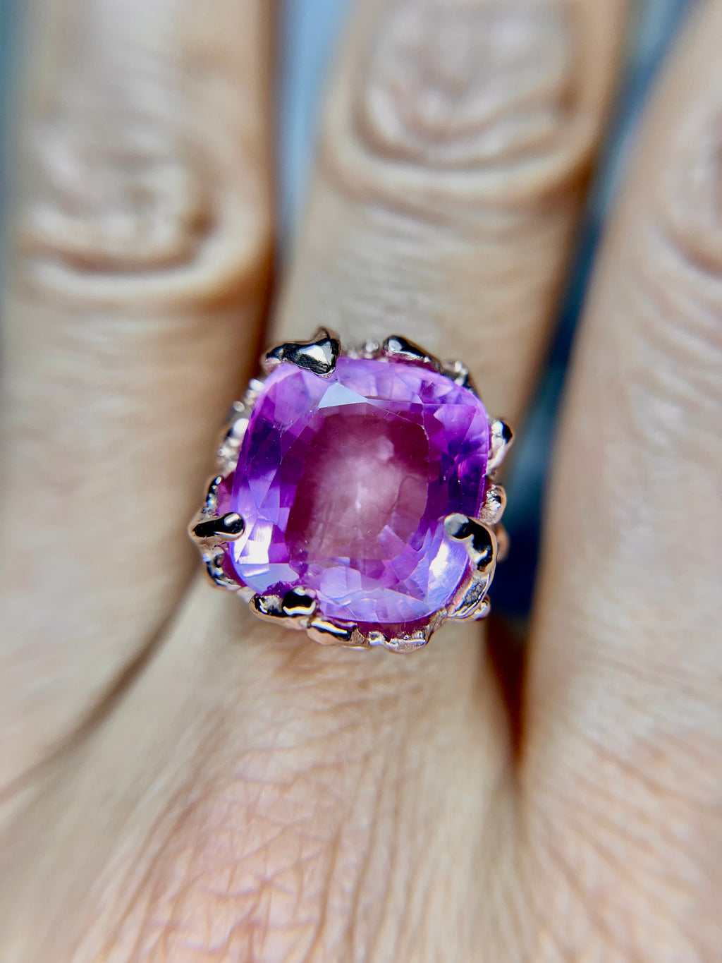 Fuchsia pink MORGANITE 18kt rose gold over silver ring