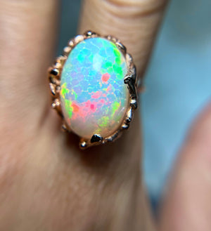 STATEMENT Honeycomb Ethiopian OPAL 10kt rose gold ring