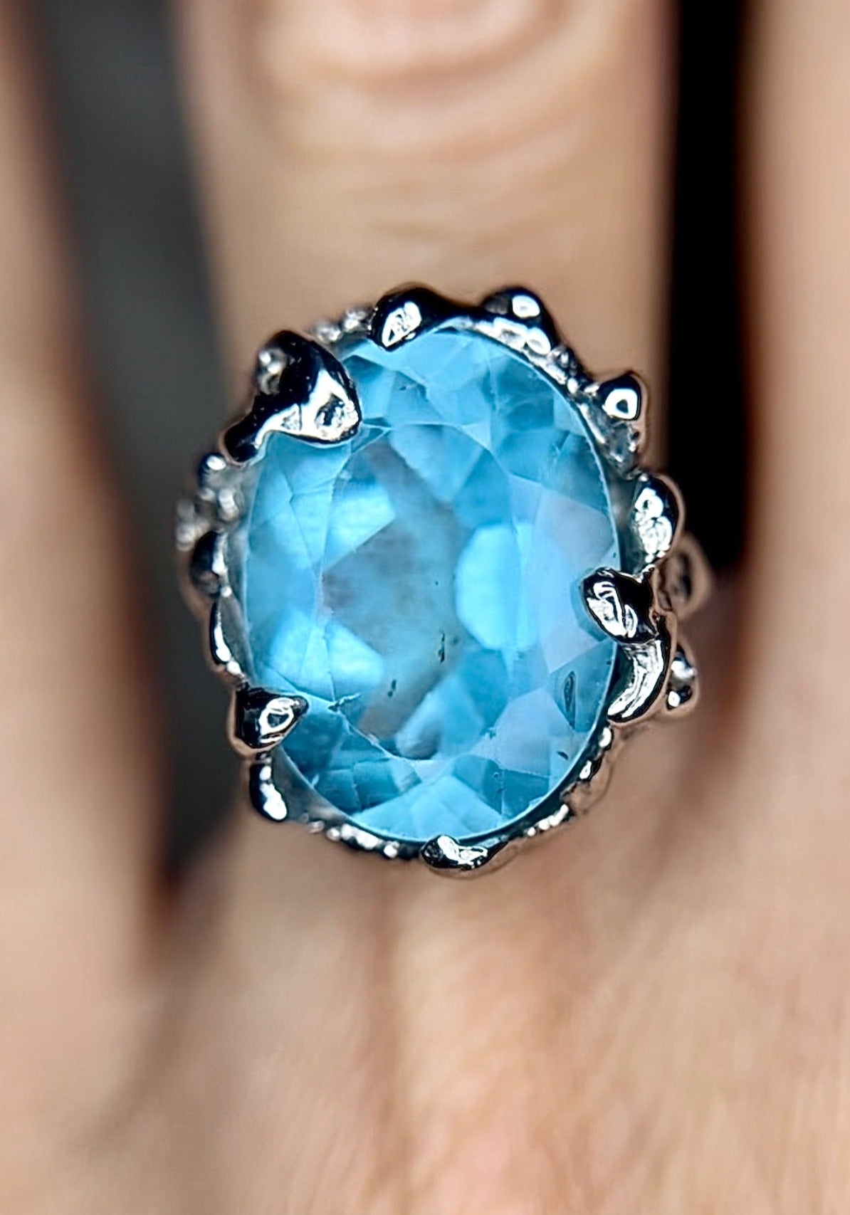 Swiss Blue TOPAZ white gold over silver ring