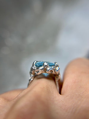 Swiss Blue TOPAZ white gold over silver ring