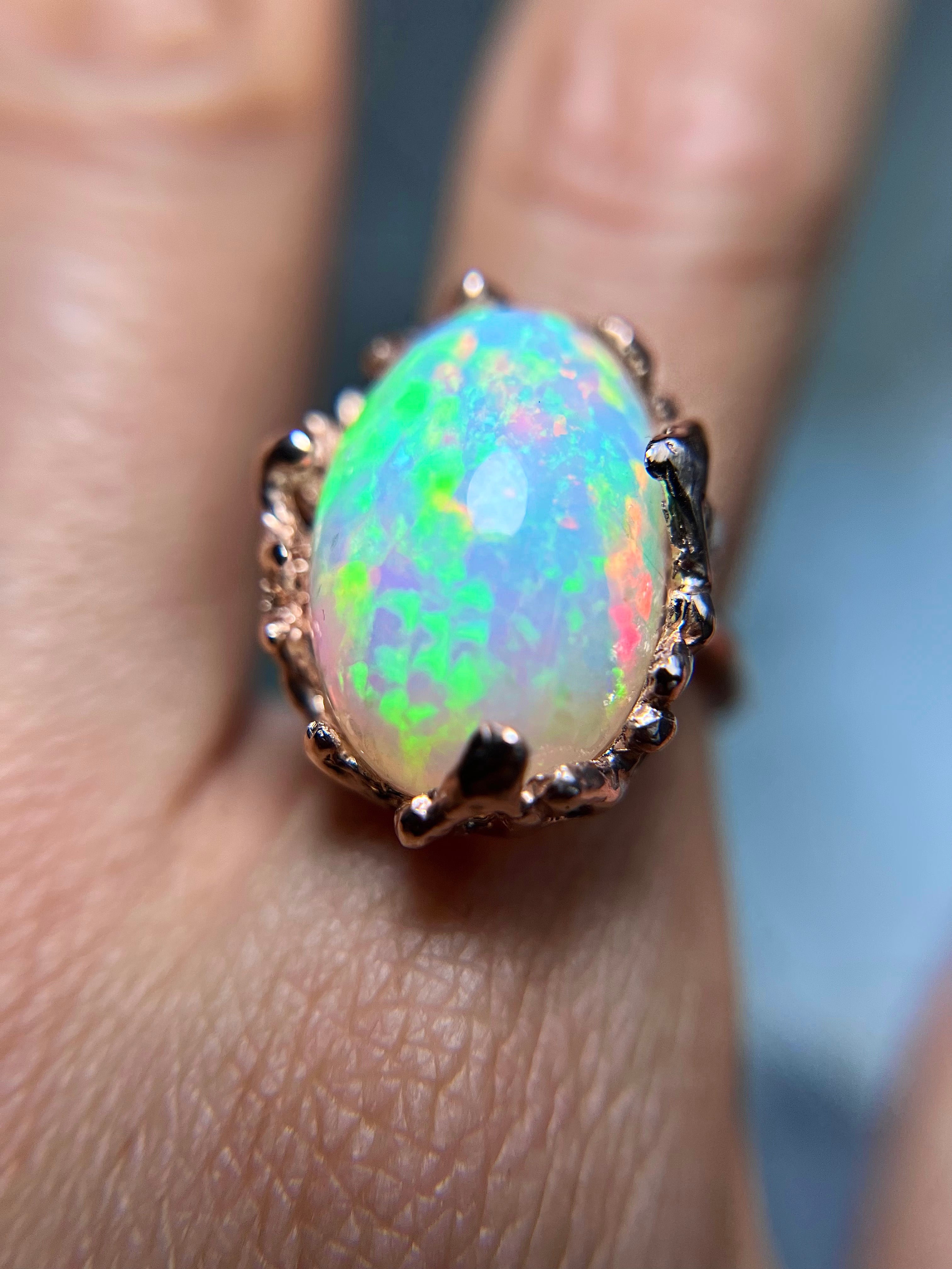 STATEMENT Honeycomb Ethiopian OPAL 10kt rose gold ring