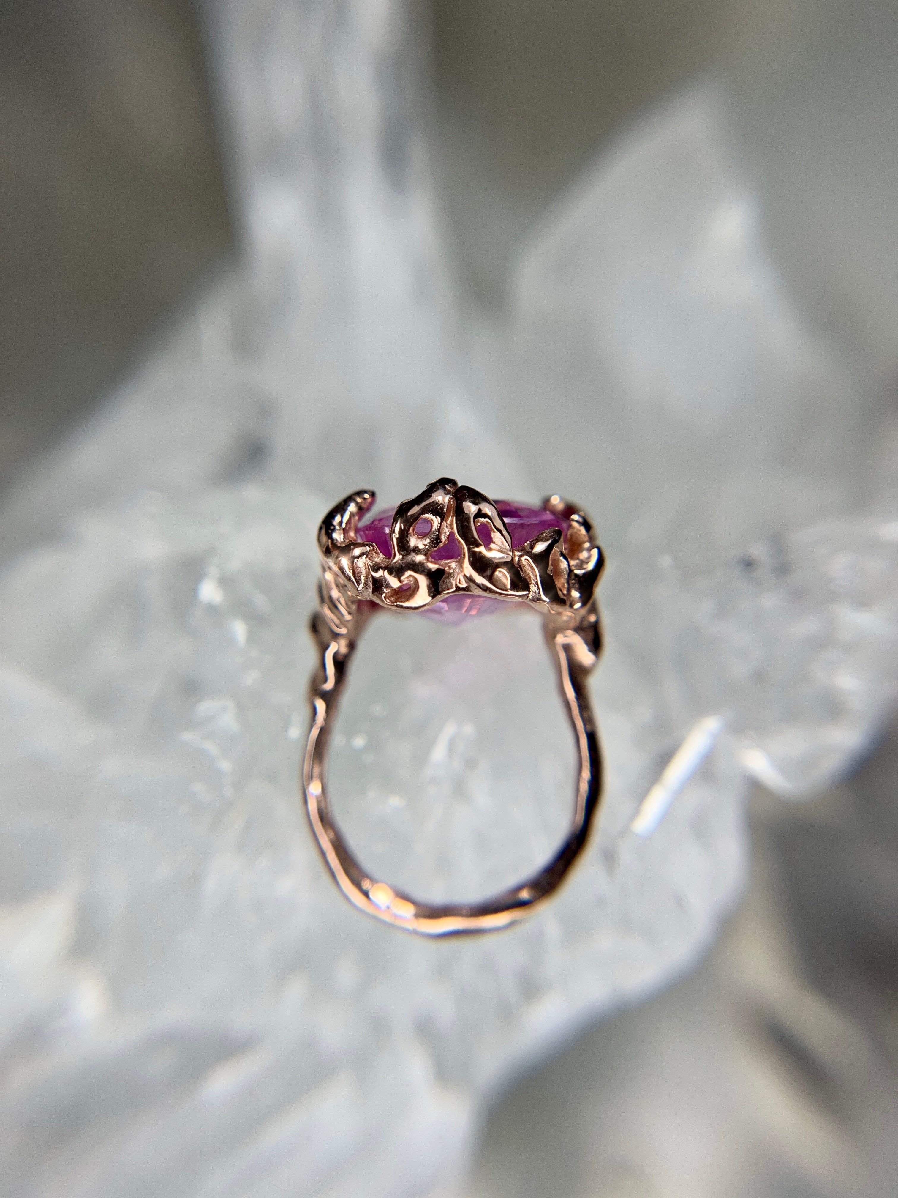 Fuchsia pink MORGANITE 18kt rose gold over silver ring