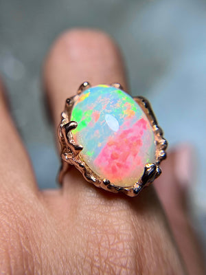 STATEMENT Honeycomb Ethiopian OPAL 10kt rose gold ring