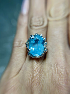 Swiss Blue TOPAZ white gold over silver ring