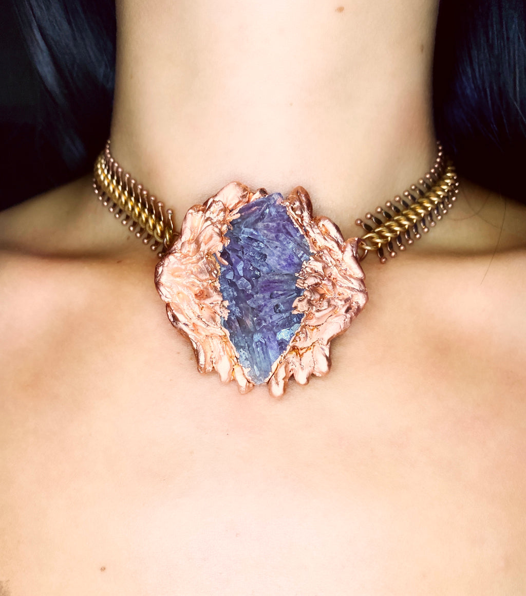 AMETHYST flower winged necklace