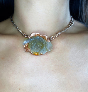 AGATE peony rose pendant