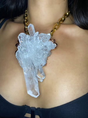 Starburst QUARTZ cluster harness necklace