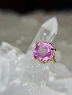 Fuchsia pink MORGANITE 18kt rose gold over silver ring