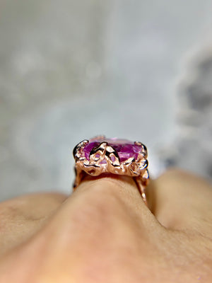 Fuchsia pink MORGANITE 18kt rose gold over silver ring