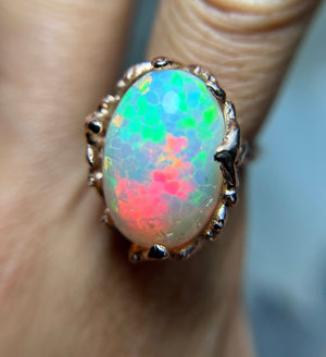 STATEMENT Honeycomb Ethiopian OPAL 10kt rose gold ring