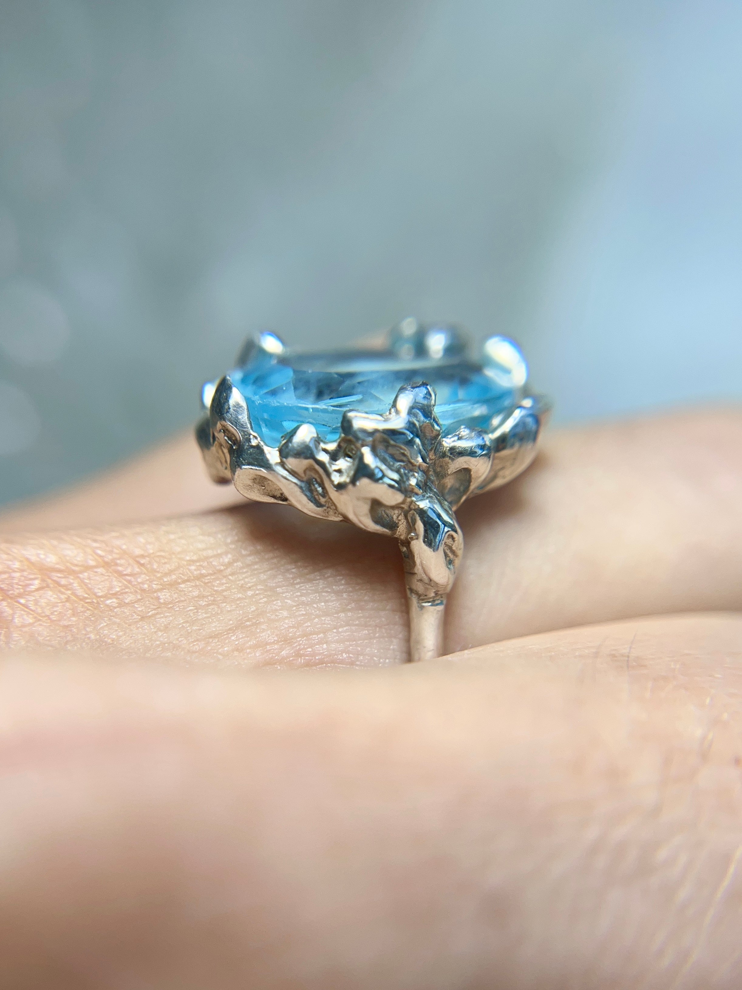 Swiss Blue TOPAZ white gold over silver ring